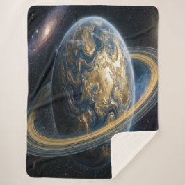 Golden Blue Planet with rings Sherpa Deken