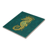 Golden Blue Tribal Seahorse Tegeltje (Zijkant)