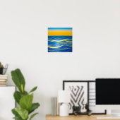 Golden Blue Waves op Sunset Poster (Thuiskantoor)