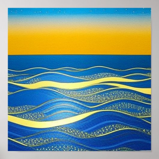 Golden Blue Waves op Sunset Poster (Voorkant)