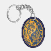 Golden Blue Yin Yang Lizards Sleutelhanger (Voorkant Links)