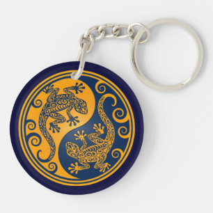 Golden Blue Yin Yang Lizards Sleutelhanger