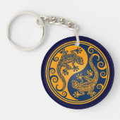 Golden Blue Yin Yang Lizards Sleutelhanger (Voorkant)