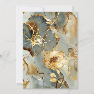Golden Blues Grays Ink Floral Watercolor Kaart
