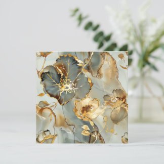 Golden Blues Grays Ink Floral Watercolor Save The Date