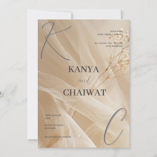 Golden Blush Botanical Wedding Invitation Feestdagenkaart (Voorkant)
