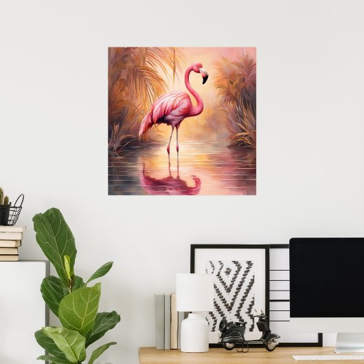 Golden Blush Flamingo Elegance Poster (Thuiskantoor)