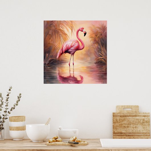 Golden Blush Flamingo Elegance Poster (Keuken)
