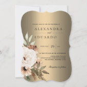 Golden Boho Elegance Gebogen Wildbloemen Bruiloft Kaart (Voorkant)