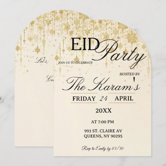 Golden Boho elegant Eid Party Invitation Card Kaart (Voorkant / Achterkant)