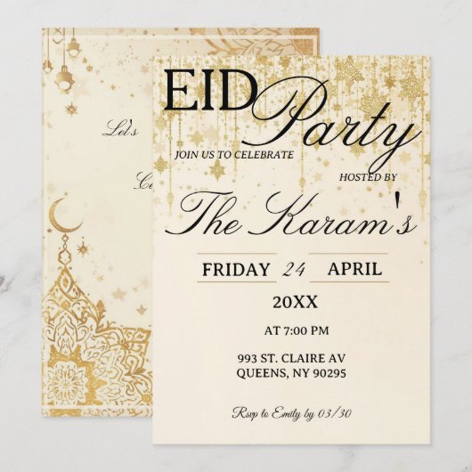Golden Boho elegant Eid Party Invitation Kaart (Voorkant / Achterkant)