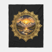 Golden Boho Mandala Mountain Sunset Art | Black Fleece Deken (Voorkant)