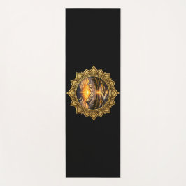 Golden Boho Mandala Mountain Sunset Art | Black Yogamat