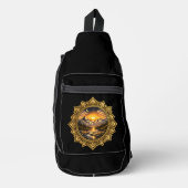 Golden Boho Mandala Mountain Sunset Black Boho Sun Sling Bag (Voorkant)