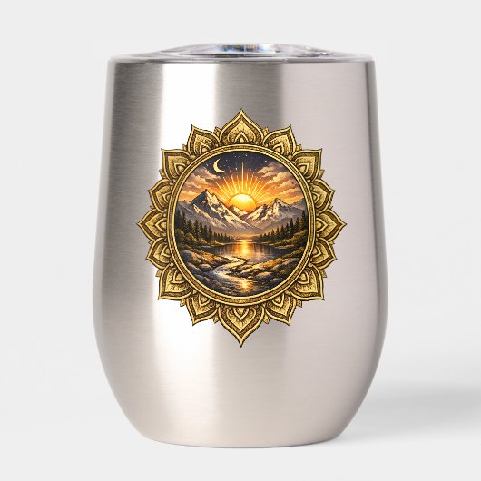 Golden Boho Mandala Mountain Sunset | Boho Sun Art (Voorkant)