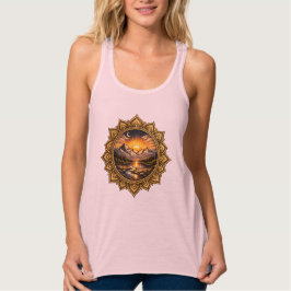 Golden Boho Mandala Mountain Sunset | Boho Sun Art Tanktop