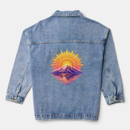 Golden Boho Mandala Sun Mountain Sunset Reflection Denim Jacket