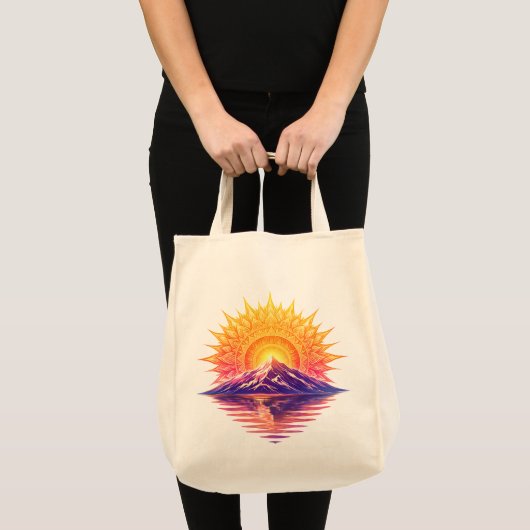 Golden Boho Mandala Sun Mountain Sunset Reflection Tote Bag (Voorkant (product))