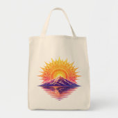 Golden Boho Mandala Sun Mountain Sunset Reflection Tote Bag (Voorkant)
