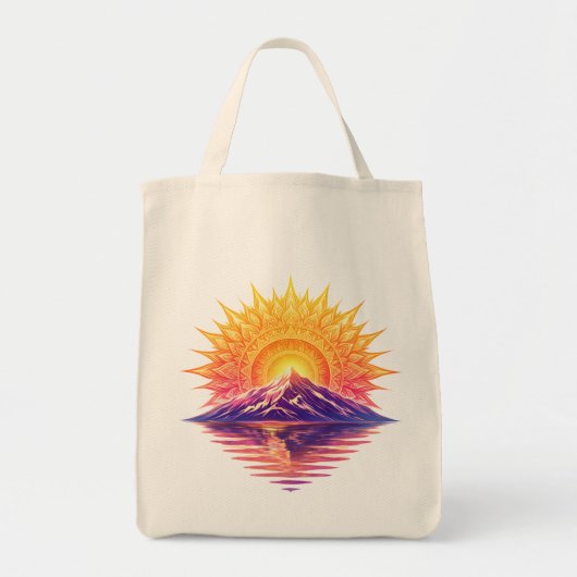 Golden Boho Mandala Sun Mountain Sunset Reflection Tote Bag (Voorkant)