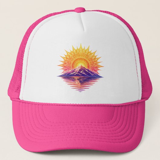 Golden Boho Mandala Sun Mountain Sunset Reflection Trucker Pet (Voorkant)