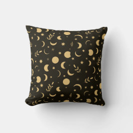 Golden Boho Moon Phases Patroon op zwart Kussen