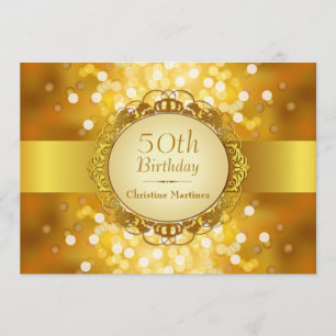 Golden Bokeh 50th Birthday Party Kaart
