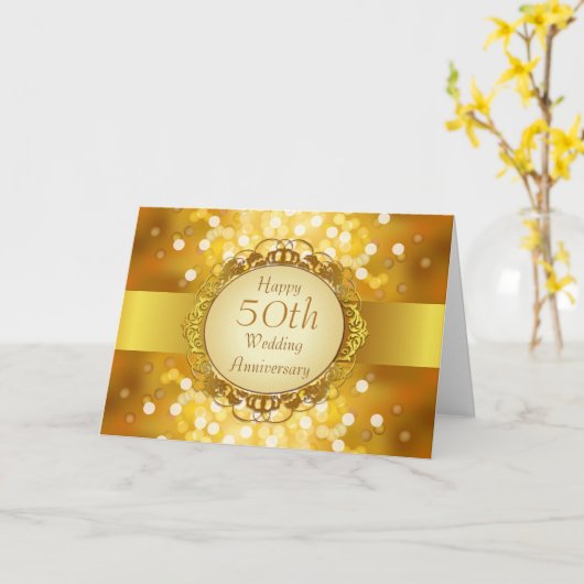 Golden Bokeh 50th Jubileum Kaart (Gele Bloem)