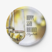Golden Bokeh Elegant 55th Birthday Wine Glass Papieren Bordje (Voorkant)