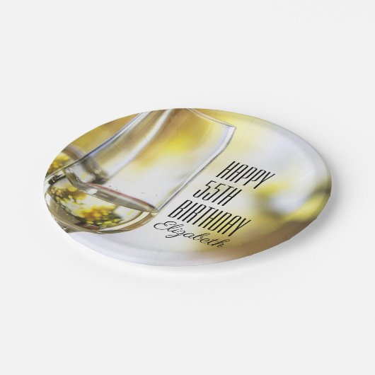Golden Bokeh Elegant 55th Birthday Wine Glass Papieren Bordje (Gekanteld)