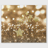 Golden Bokeh Faux Glitter & Stars Cadeaupapier (Vlak)