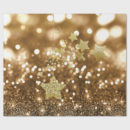 Golden Bokeh Faux Glitter & Stars Cadeaupapier (Vlak)