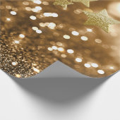 Golden Bokeh Faux Glitter & Stars Cadeaupapier (Hoek)