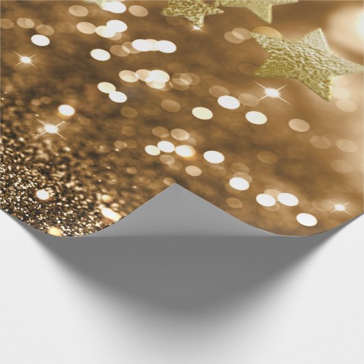 Golden Bokeh Faux Glitter & Stars Cadeaupapier (Hoek)