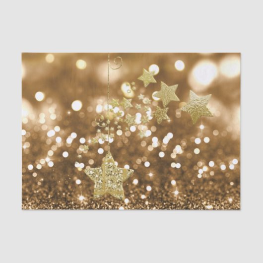 Golden Bokeh Faux Glitter & Stars Tissuepapier (Voorkant)