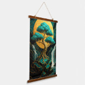 Golden Bonsai Moonlight Teal Waterfall Wall Tape Hangend Wandkleed (Gebogen)