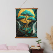 Golden Bonsai Moonlight Teal Waterfall Wall Tape Hangend Wandkleed (Slaapkamer)