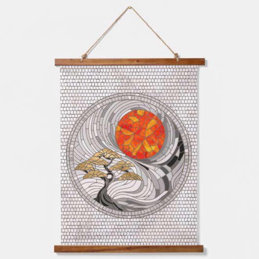 Golden Bonsai Sunrise Mozaïek Hangend Wandkleed (Voorkant)