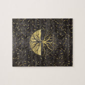 Golden boom van het leven op houten textuur legpuzzel (Horizontaal)