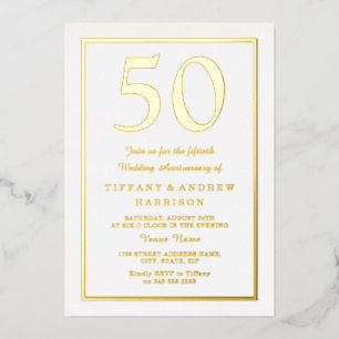 Golden Border 50th Wedding Jubileum Gold Folie Uitnodiging