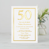 Golden Border 50th Wedding Jubileum Gold Folie Uitnodiging (Staand Voorkant)
