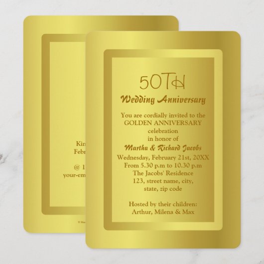 Golden Border 50th Wedding Jubileum Kaart (Voorkant / Achterkant)