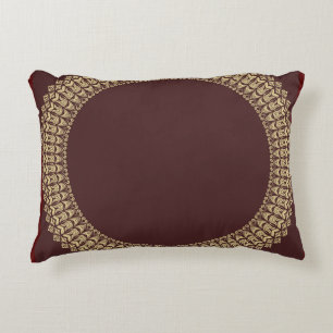 Golden Border Arabesques Bloemenelementen op rood Accent Kussen