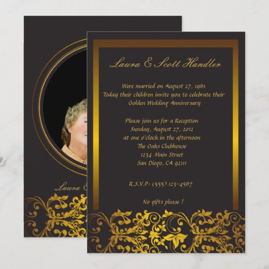 Golden border - uitnodiging tot vijftigste verjaar (Voorkant / Achterkant)