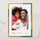 Golden Border | Verticale foto Kwanzaa Folie Feestdagenkaart (Voorkant)