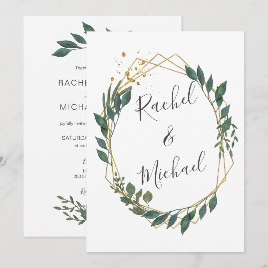 Golden borders eucalypt wedding collection kaart (Voorkant / Achterkant)