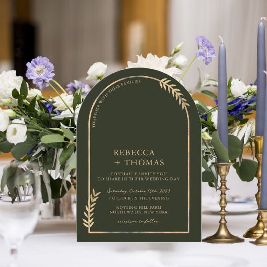 Golden Botanical Arch Olive Green Garden Weddensch Kaart