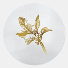 Golden Botanical Holiday Holly Ronde Sticker