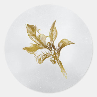 Golden Botanical Holiday Holly Ronde Sticker