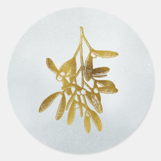 Golden Botanical Holiday Mistletoe Ronde Sticker